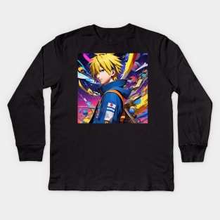 Blonde Anime Boy Kids Long Sleeve T-Shirt